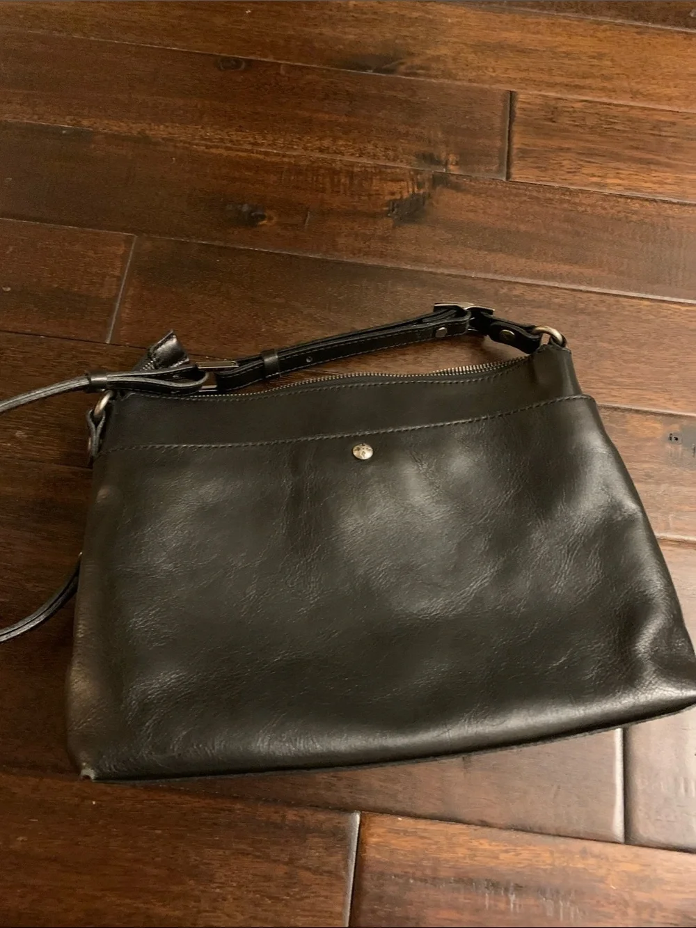 Patricia Nash Kirby Black Leather Bag with Front Buckle Pocket EUC